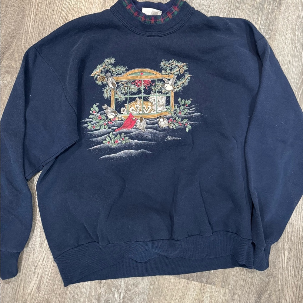 Navy Blue Graphic vintage grandma Sweater